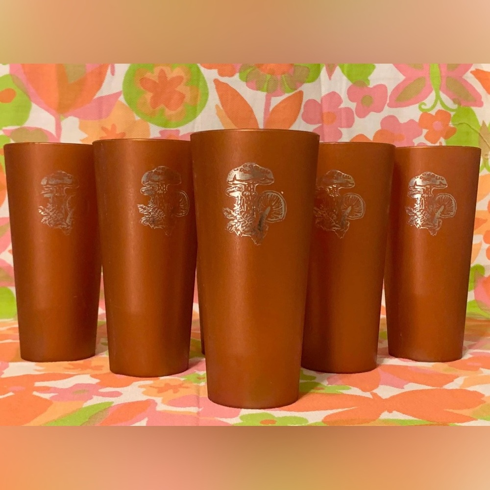 Vintage Nasco Copper Mushroom Plastic Tumblers🍄